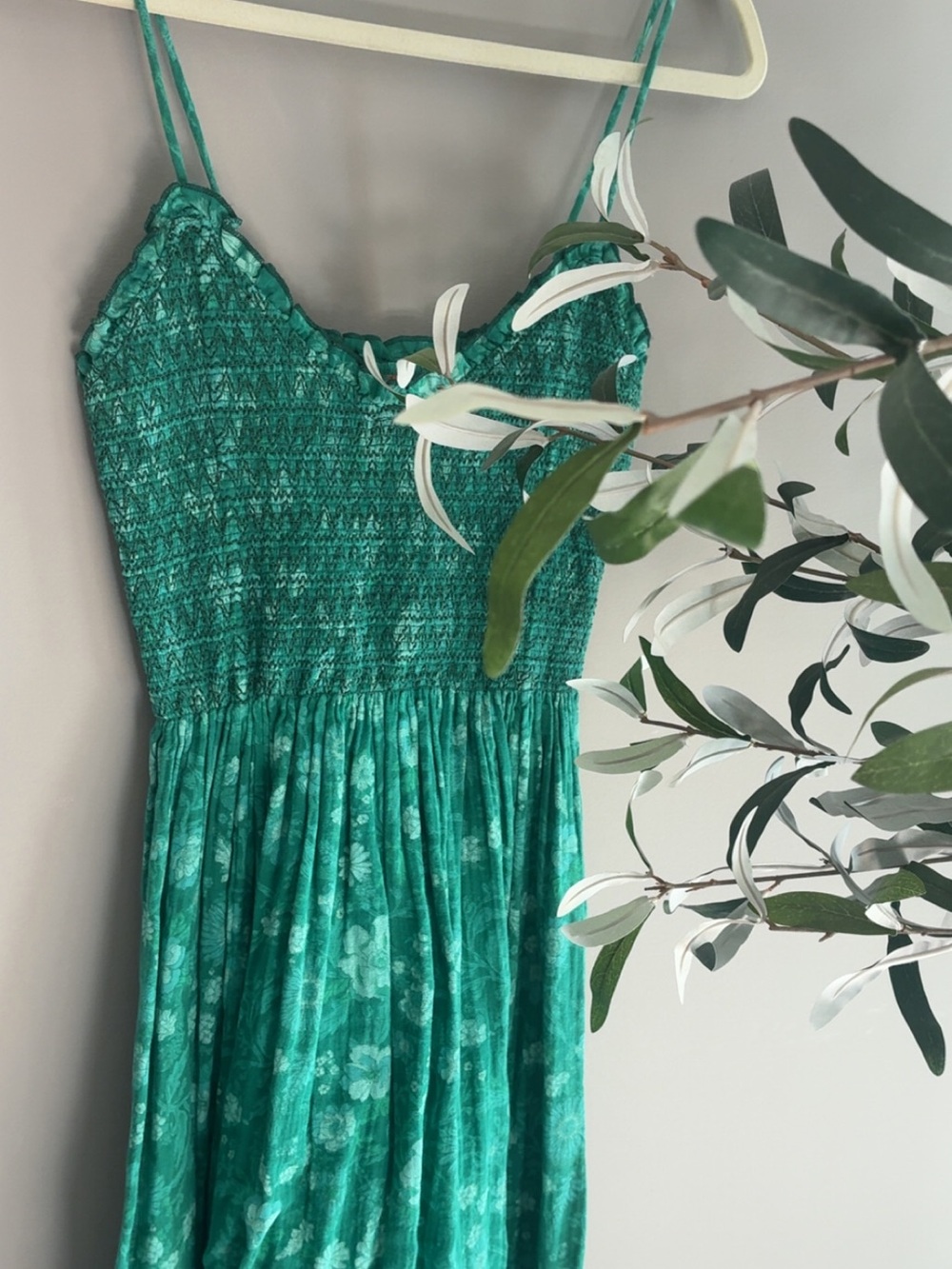 Free People Teal Green Floral Smocked Maxi Dress - Picture 3 of 3
